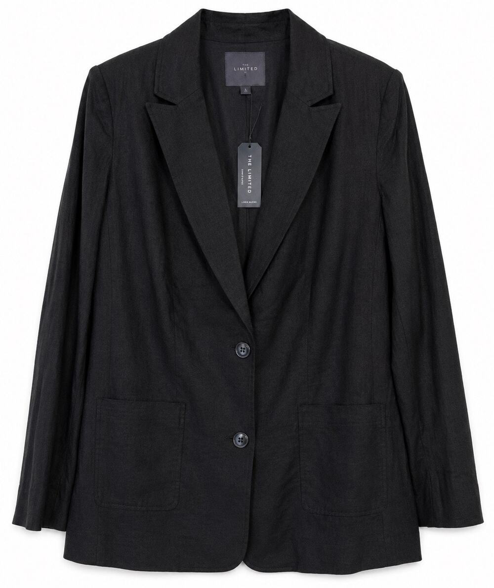 The Limited Linen Blend Blazer Sz 8 Black Tailored Career Office Minimalist NWT